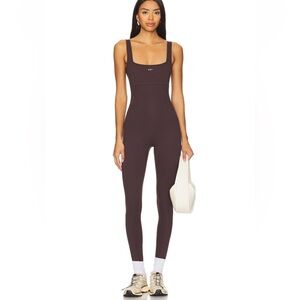 437 Square-Neck Onesie Jumpsuit in Dark Brown